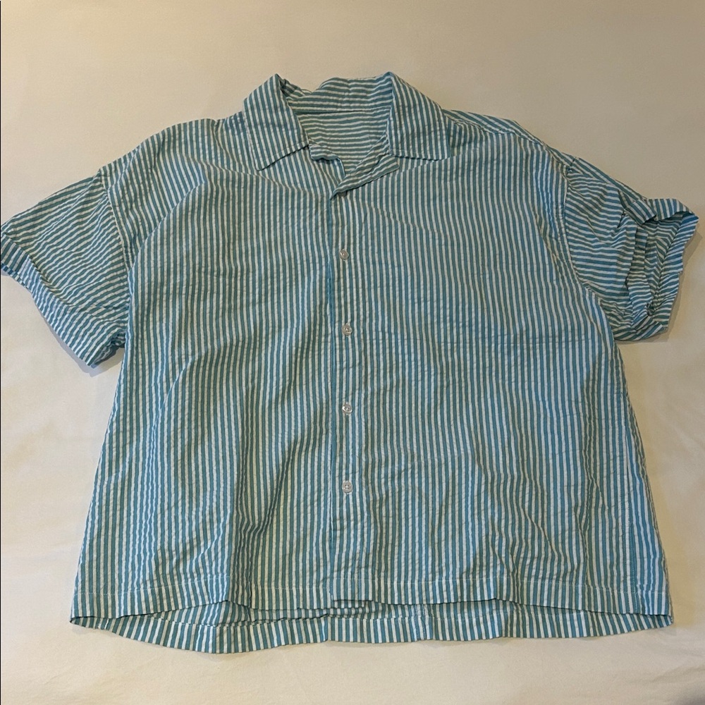 Daily Drills Teal Striped Casual Shirt